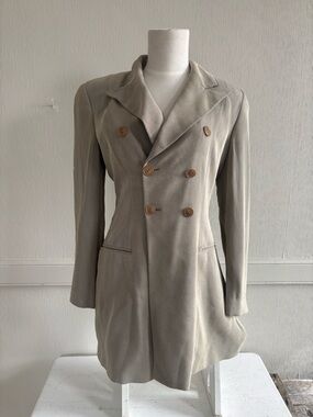 Vintage 90s Emporio Armani Twill Long Tan Grey Blazer